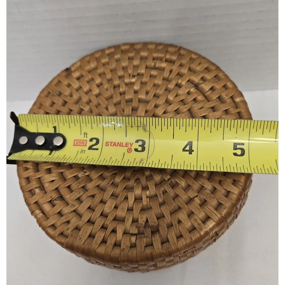Vintage Round Woven Rattan Lidded Basket - 5
